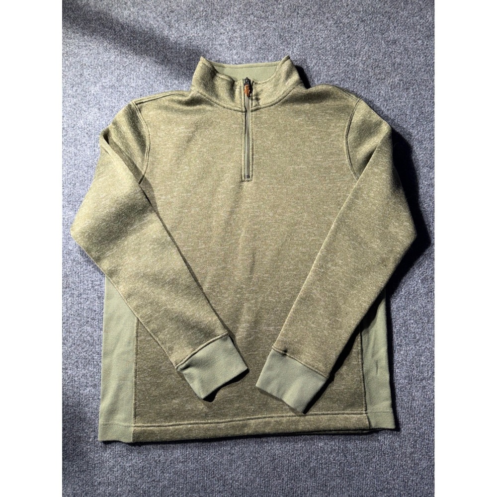 Merona Mens Quarter Zip Pullover Olive Green Heather Fleece Sweater Size Large